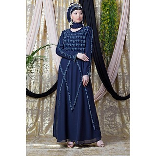 Party wear abaya with hand embroidery work- Navy blue